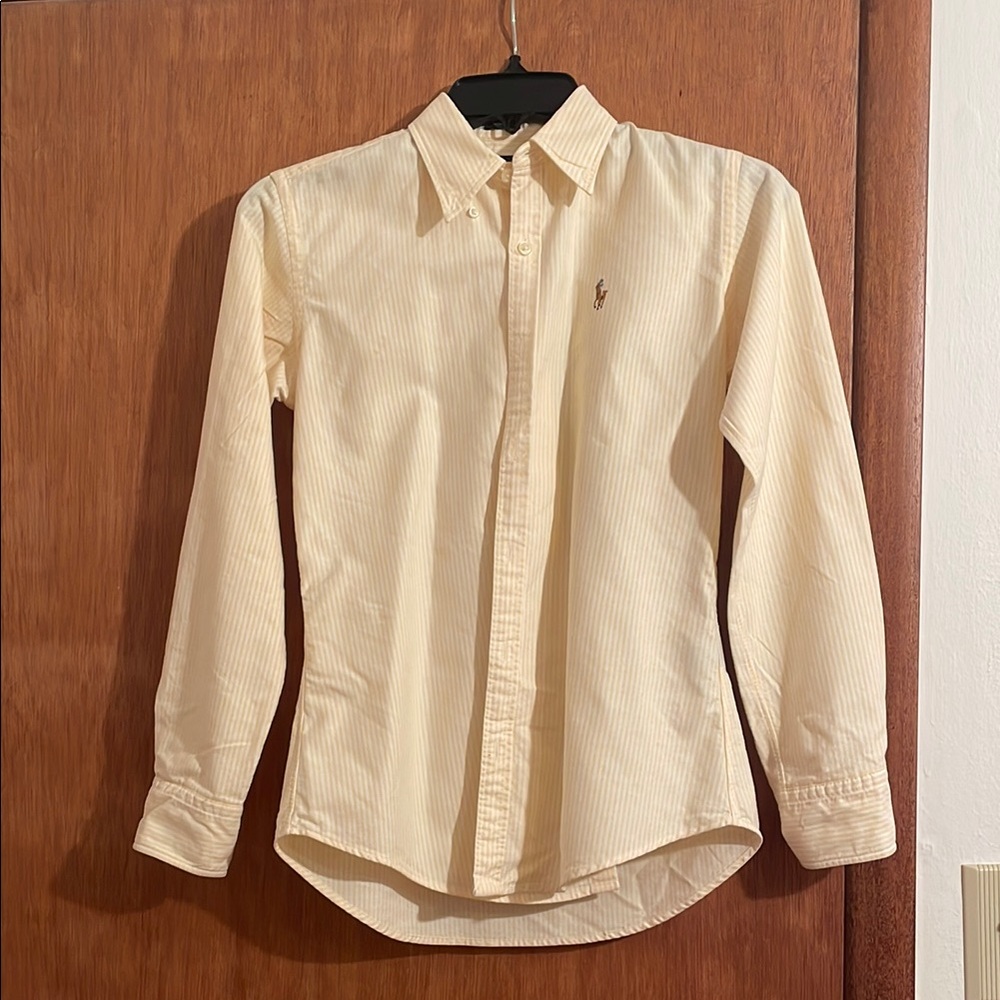 Ralph Lauren Butter Yellow/White stripe Button Down Shirt